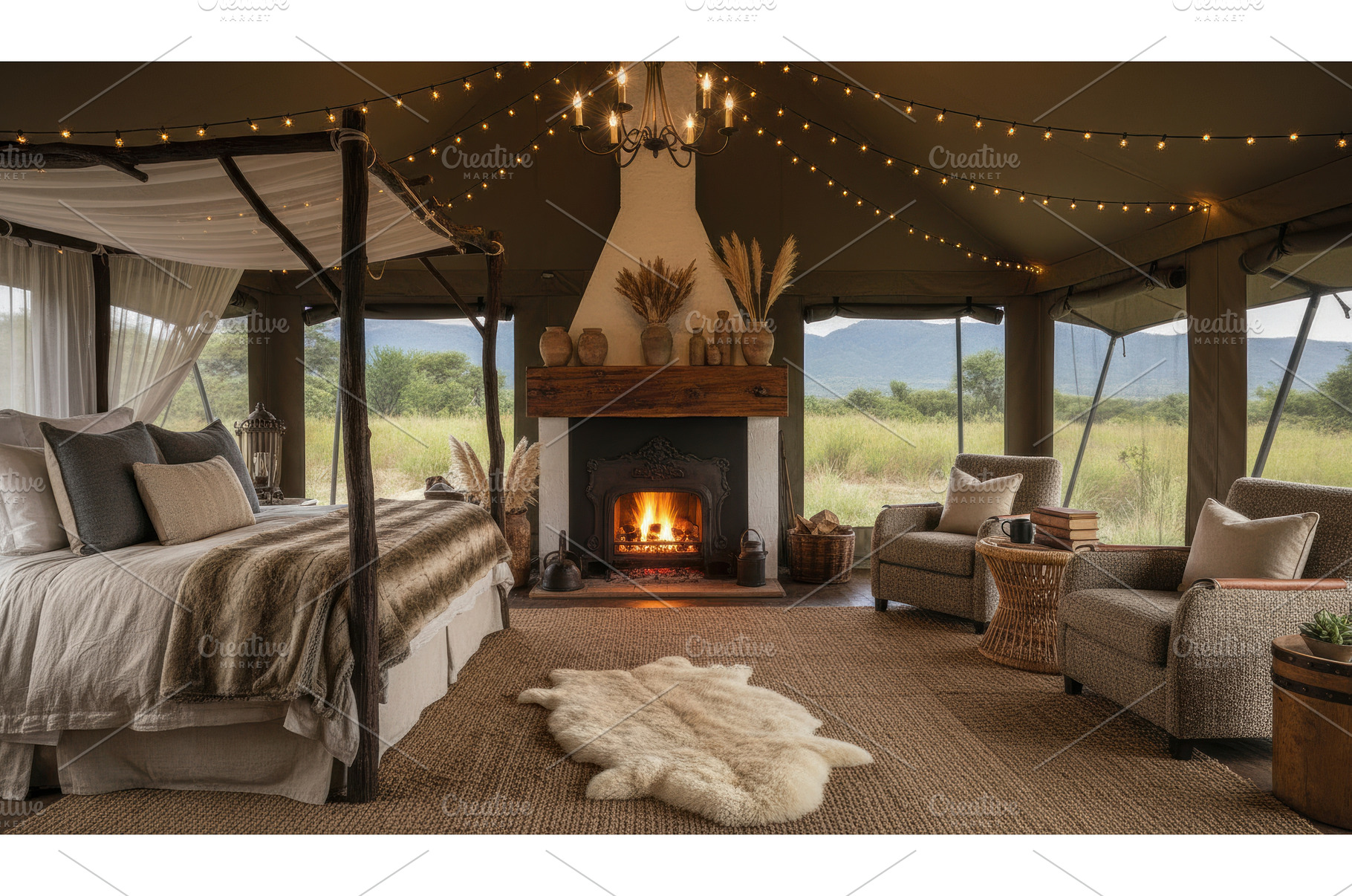 Luxury safari glamping tent interior, a Holiday Photo by Igor Tichonow