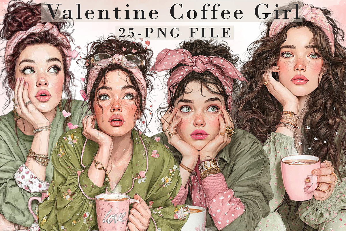 Whimsical Valentine Coffee Girl Clip, an Illustration by Libby Wishes (Photo 1 of 7)