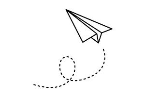 Paper airplane with swirling dashed, a Transportation Illustration by GraphiShop