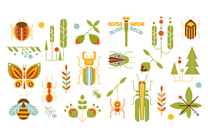 Nature, Insects And Tree Icons