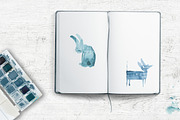 Watercolor blue illustrations, an Illustration by WinWinFolly (Thumbnail 7 of 7)