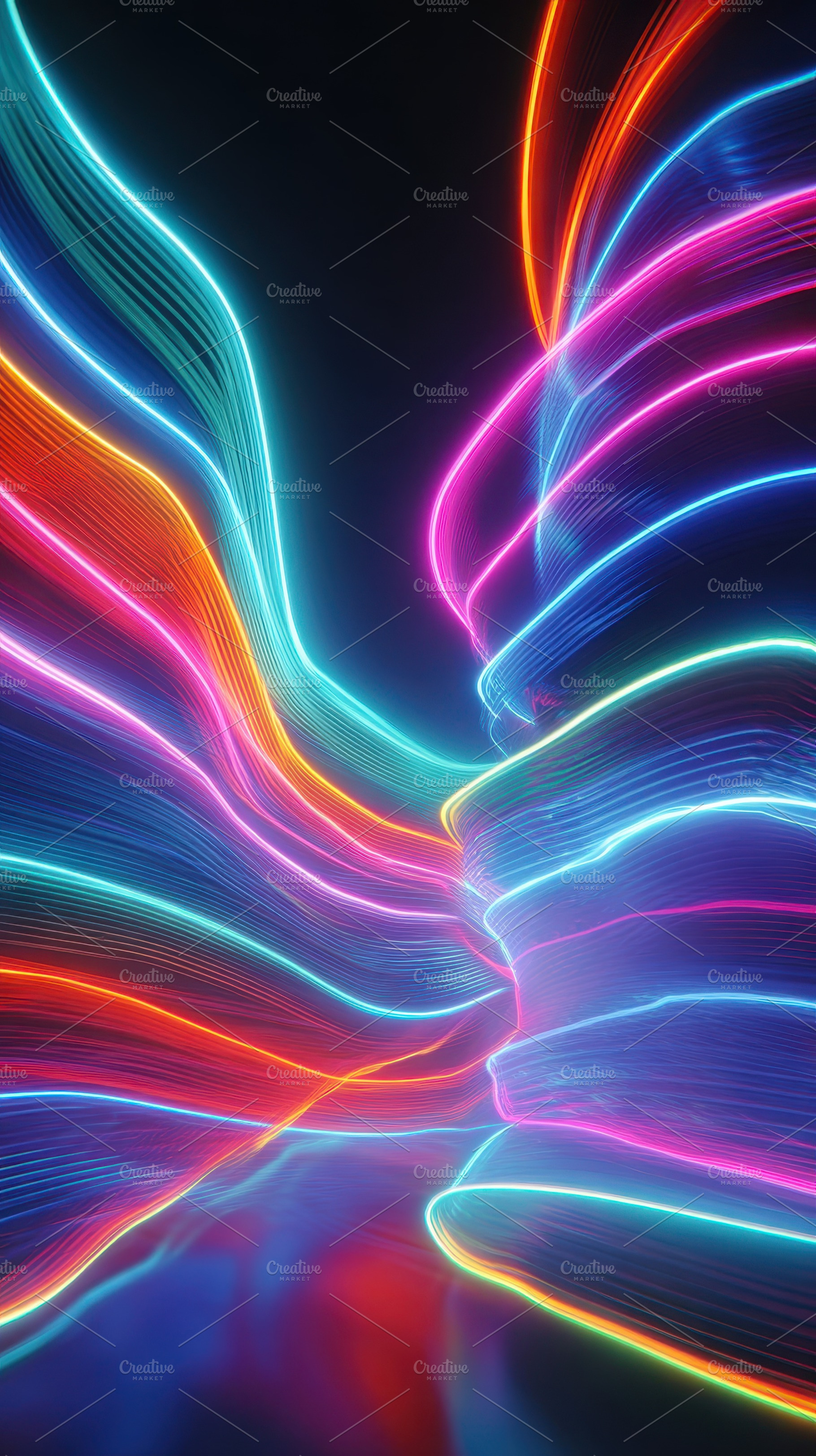 Vibrant Neon Light Trails Abstract A, an Abstract Photo by Pixeness Studio