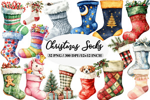 Christmas Socks Sublimation Clipart, an Illustration by Daily.Designs