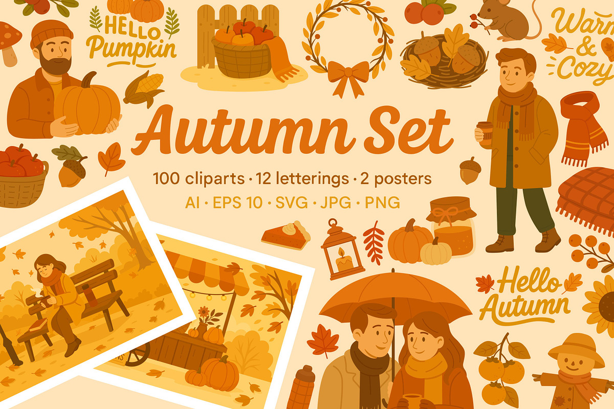Autumn set, a Seasonal Illustration by ananastya (Photo 1 of 10)