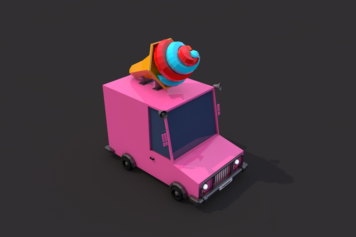 Low Poly Ice Cream Car, a Cars & Vehicle 3D Model by CreativeeArt (Photo 2 of 8)