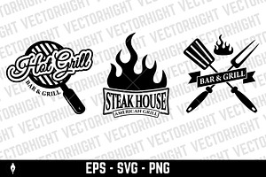 Set Of Grill Bar Labels, Logos SVG