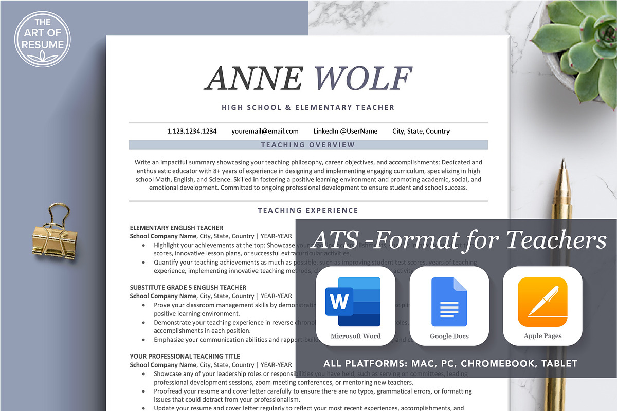 ATS-Friendly Teacher Resume Template, a Resume Template by The Art of Resume (Photo 1 of 8)