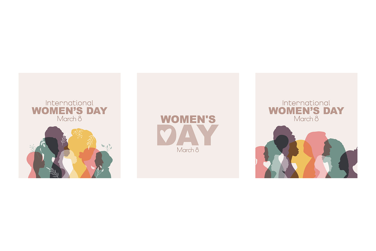 Women silhouettes. Women's Day cards, an Illustration by Stafeeva (Photo 5 of 8)