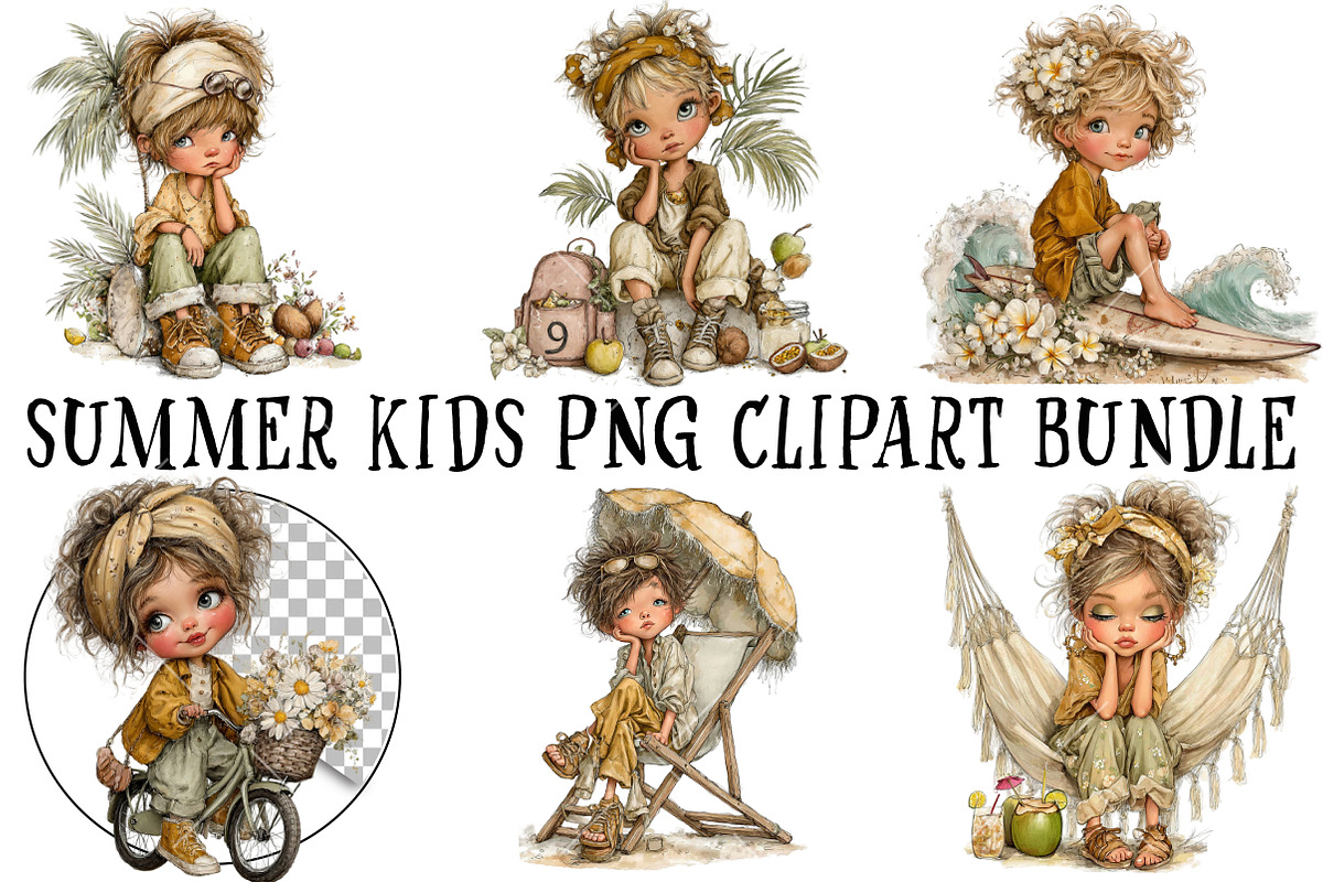 Summer Kids PNG Clipart Bundle, a Seasonal Illustration by OK Design (Photo 2 of 6)