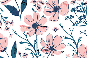 Pink & Blue Floral Seamless Patterns