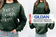 Forest Green Gildan 18000 Mockup x3, a Hoody Mockup by Uncommon Mockups (Thumbnail 1 of 6)
