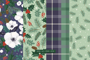 Christmas Flowers. Seamless Patterns