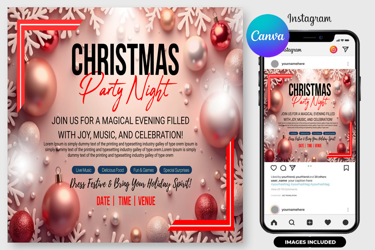 Christmas Party Flyer Canva Template, a Flyer Template by graphicforest (Photo 2 of 3)