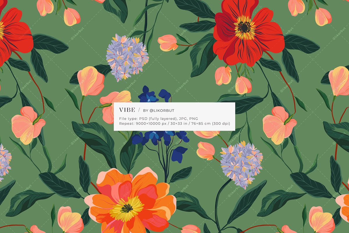 Vibe Lush Nature Floral Pattern, a Pattern Graphic by likorbut (Photo 2 of 12)
