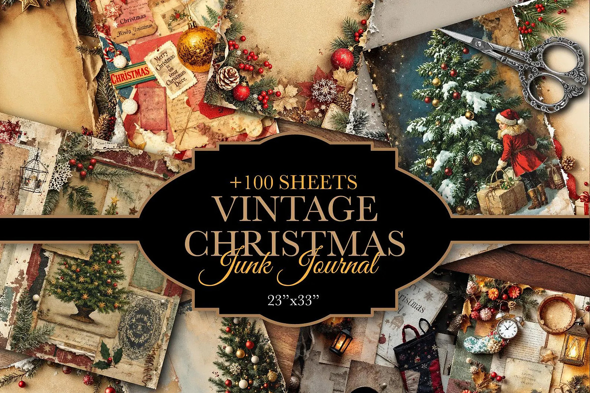 Vintage Christmas Junk Journal Kit, a Seasonal Illustration by Gonez Studio (Photo 1 of 5)
