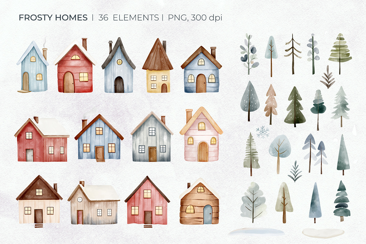 Snowy Houses. Watercolor Winter set, an Illustration by Hanna's ArtLab (Photo 2 of 7)