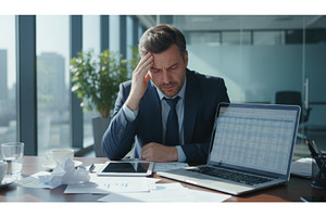Frustrated businessman with head in, a Business Photo by Igor Tichonow