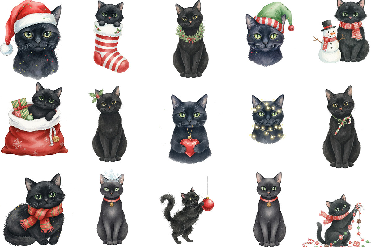 Whimsical Christmas Black Cats, an Illustration by Designking (Photo 3 of 5)