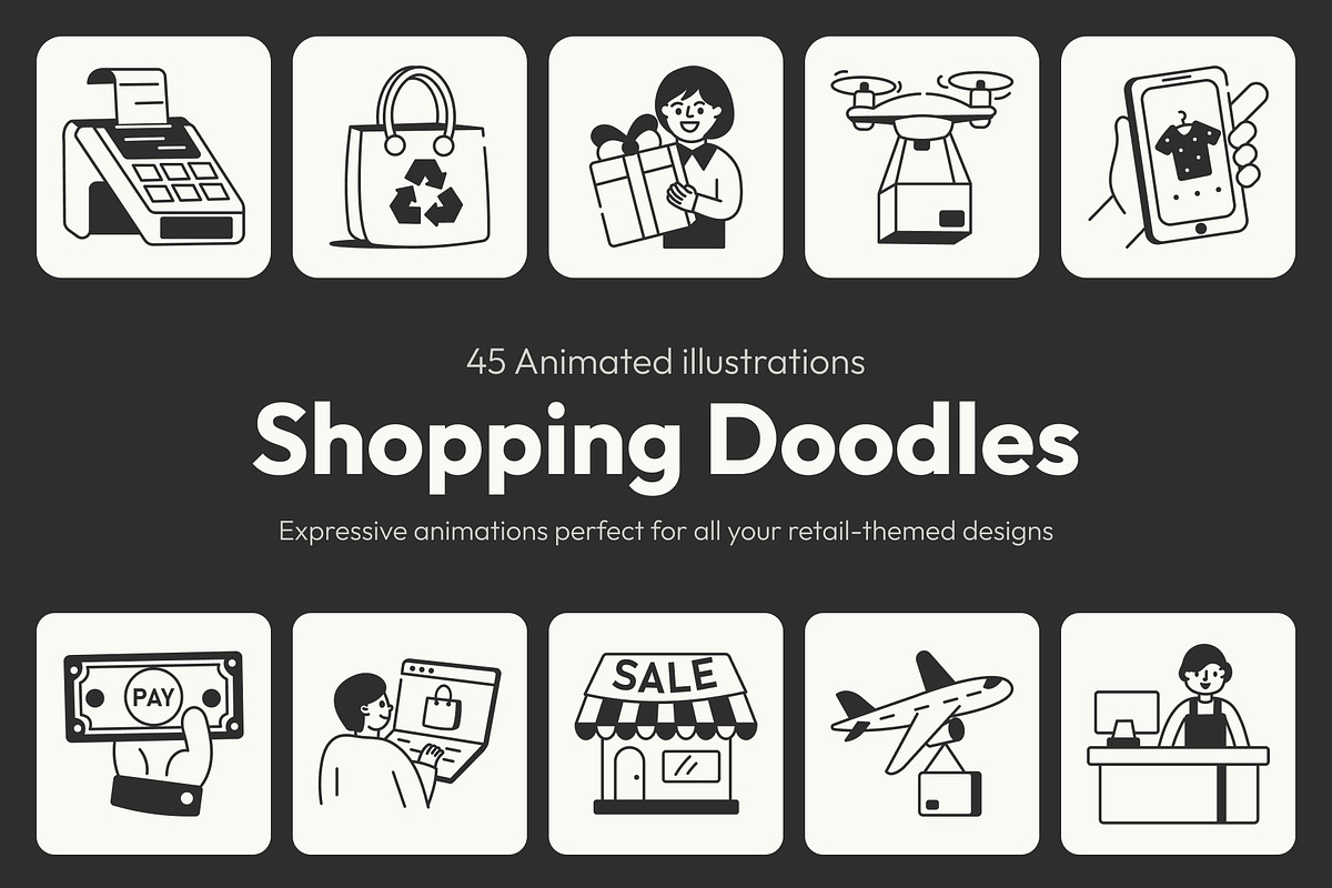 Animated Shopping Drawing Set, an Outline Icon by Vectors Market (Photo 1 of 5)