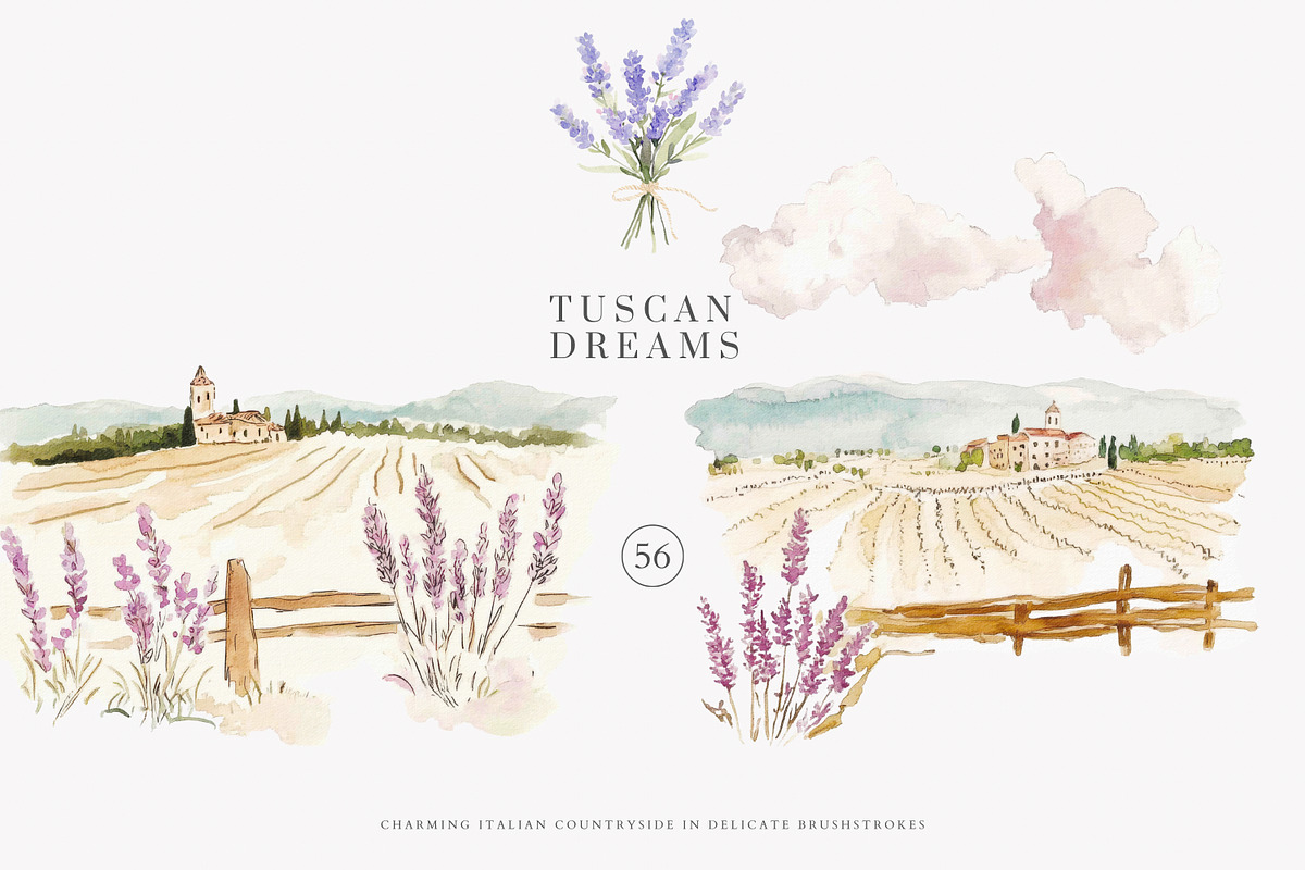 Tuscan clipart Italian watercolor, a Decorative Illustration by Patishop Art (Photo 7 of 11)