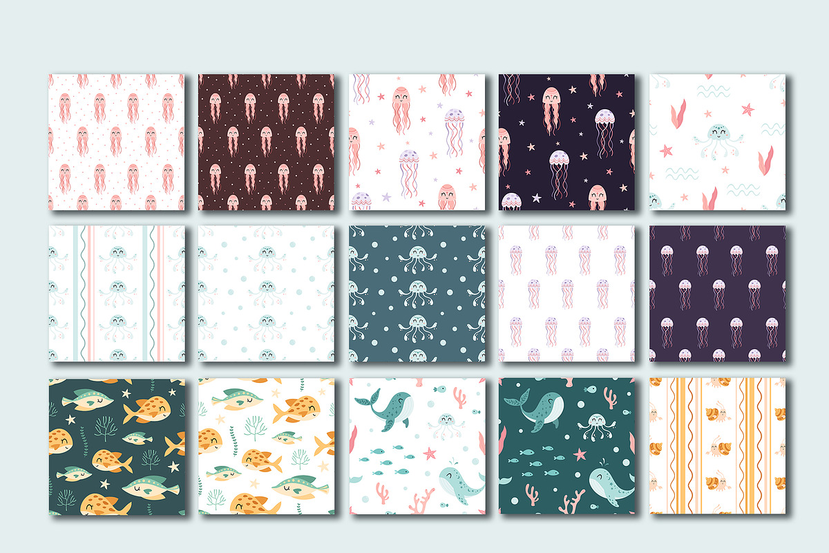 Ocean Seamless Patterns Pack, a Pattern Graphic by JulzaArt (Photo 7 of 11)
