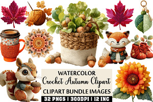 Watercolor Crochet Autumn Clipart, an Illustration by Craft Nest