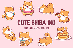 Cute Shiba Inu Clipart Set