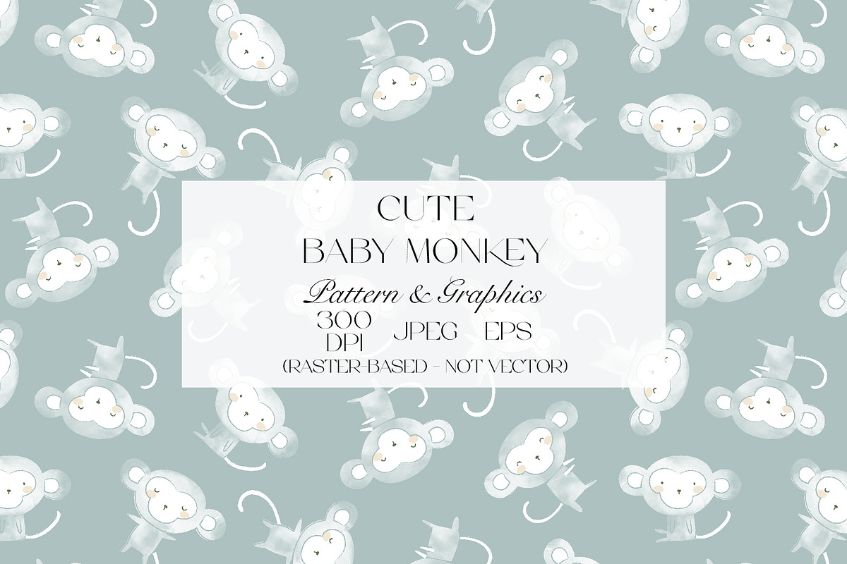 Cute Baby Monkey Seamless Pattern, a Pattern Graphic by StudioGlouna (Photo 1 of 10)