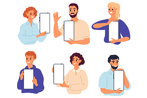 Smiling men and women holding mobile, a Person Illustration by Vectorbuum