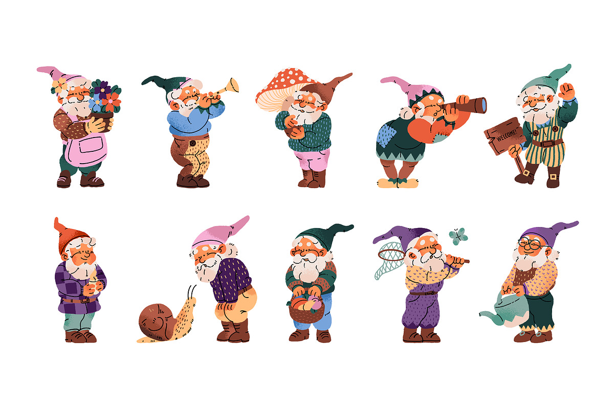 Cute garden gnomes set + pattern, a Person Illustration by PaperTrident (Photo 1 of 8)