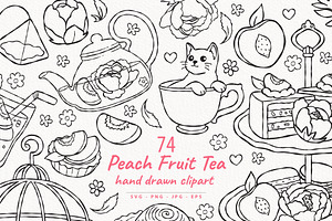 Peach Fruit Tea Clipart Line Art