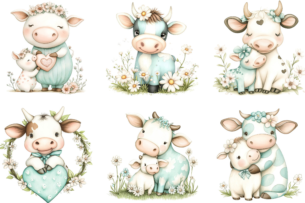 Mother's Day Cute Cow Clipart, an Illustration by Designking (Photo 5 of 5)