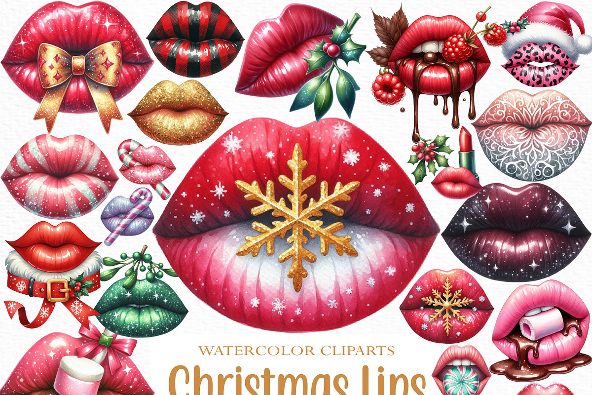 Christmas Lips Clipart Sublimation, an Illustration by Craft Nest (Photo 6 of 6)