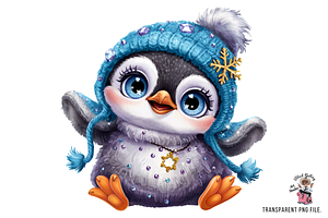 Adorable Winter Penguin PNG Clipart