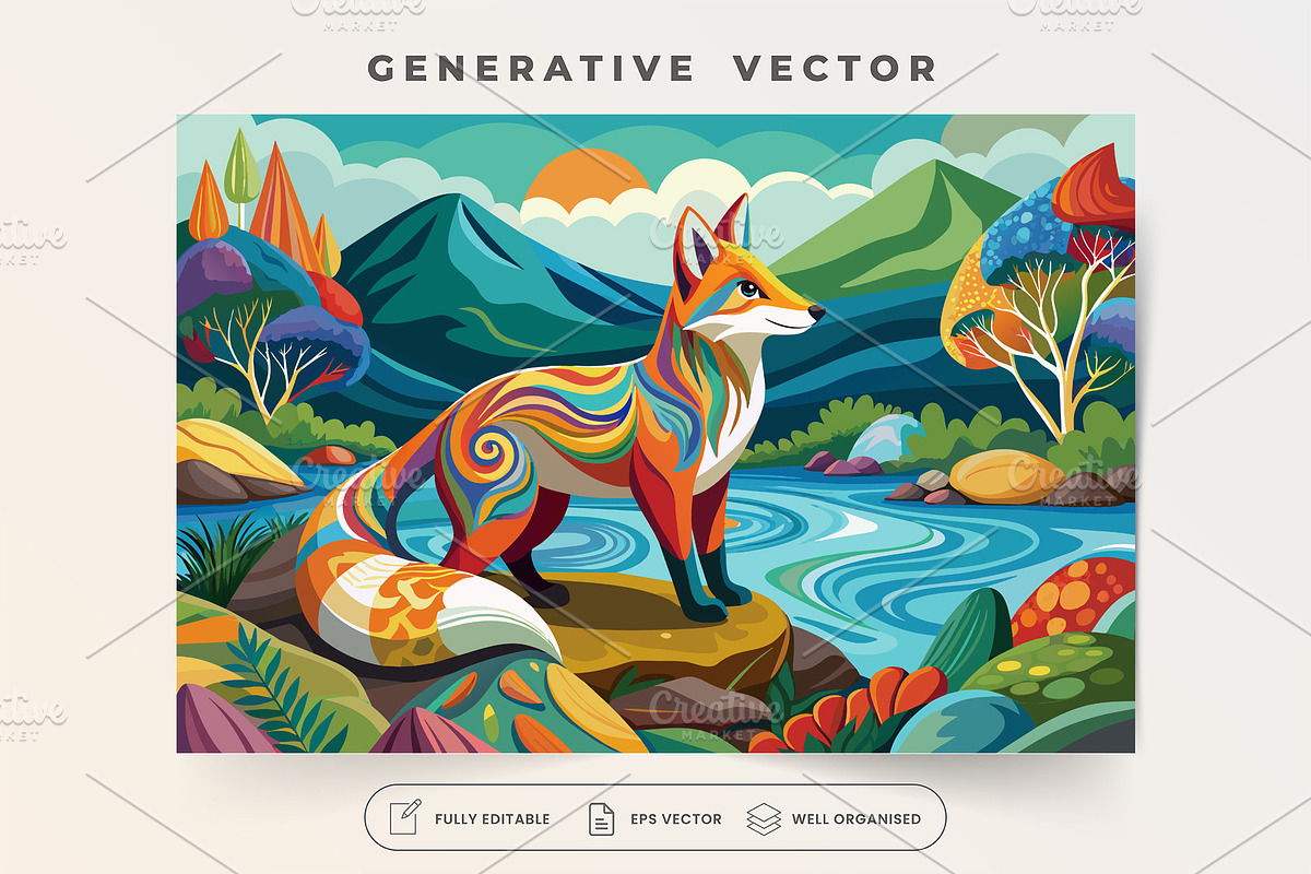A fox painting colorful patterns on, a Graphic by SaroStock