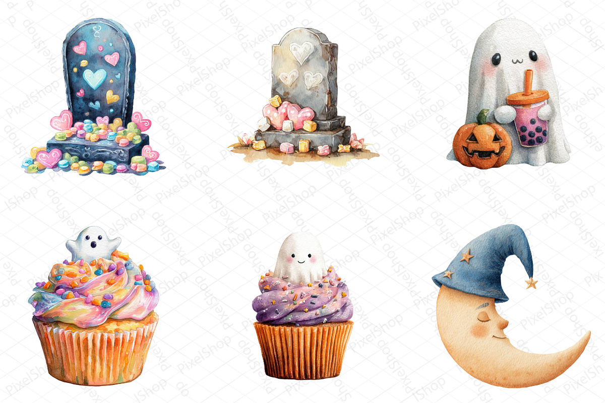 Pastel Halloween Clipart Watercolor, an Illustration by DreamPrint404 (Photo 5 of 5)