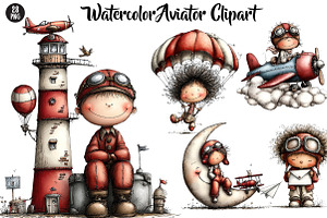 Watercolor Aviator Clipart, a Seasonal Illustration by CreationArt