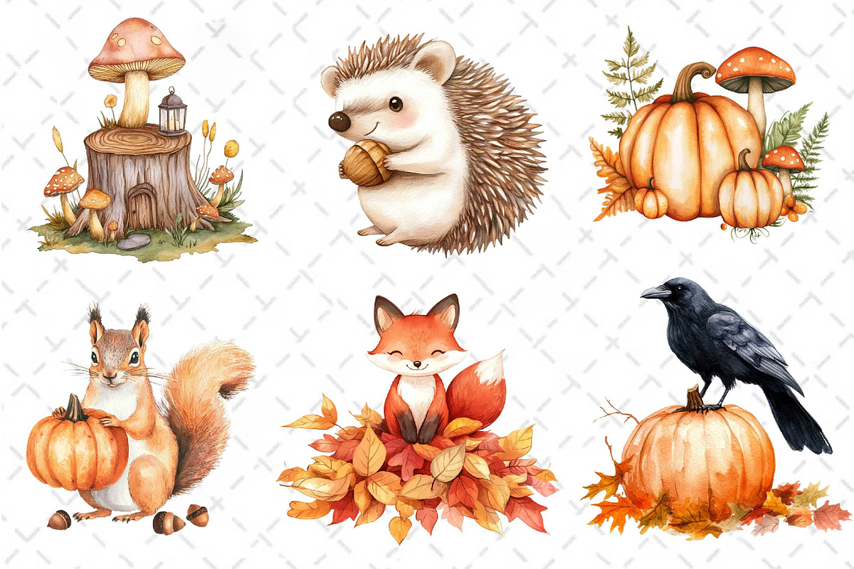 Watercolor Fall Woodland Clipart, an Illustration by Dream Creation (Photo 5 of 6)