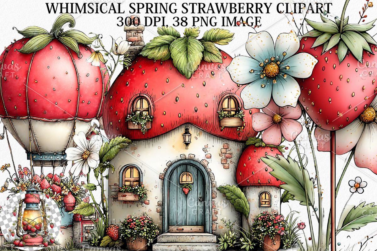Whimsical Spring Strawberry Clipart, an Illustration by Canvas Craft (Photo 1 of 7)
