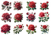 Vintage Red Roses Clipart, an Illustration by Designworld (Thumbnail 3 of 4)