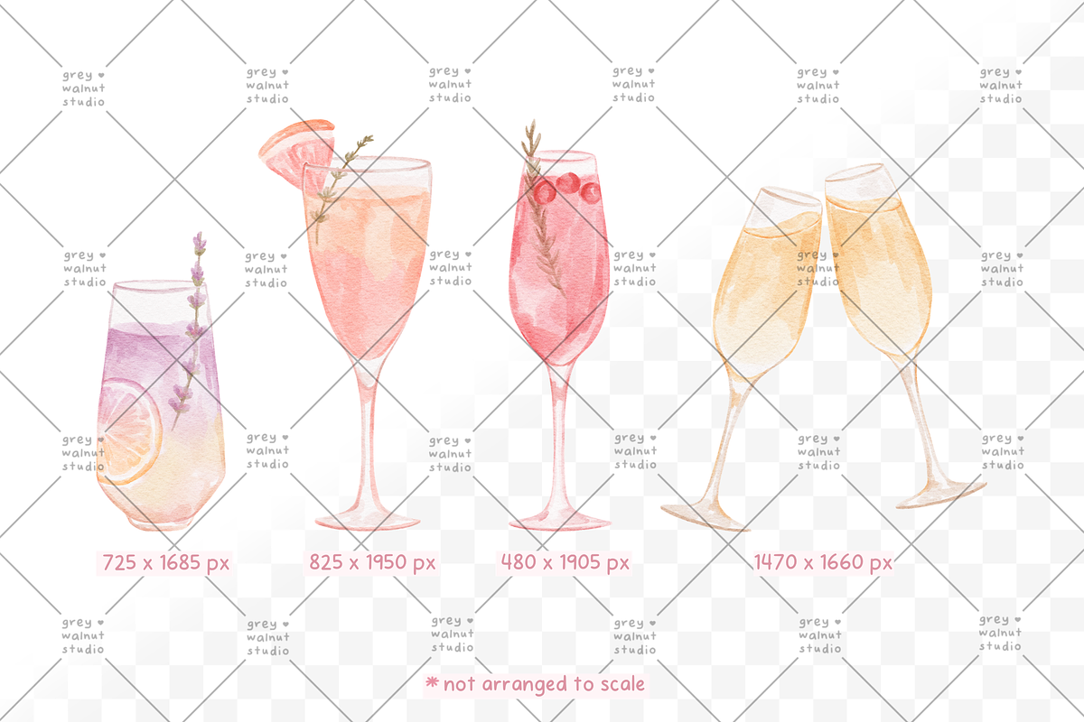 Floral Champagne Clipart, a Decorative Illustration by greywalnutstudio (Photo 2 of 5)