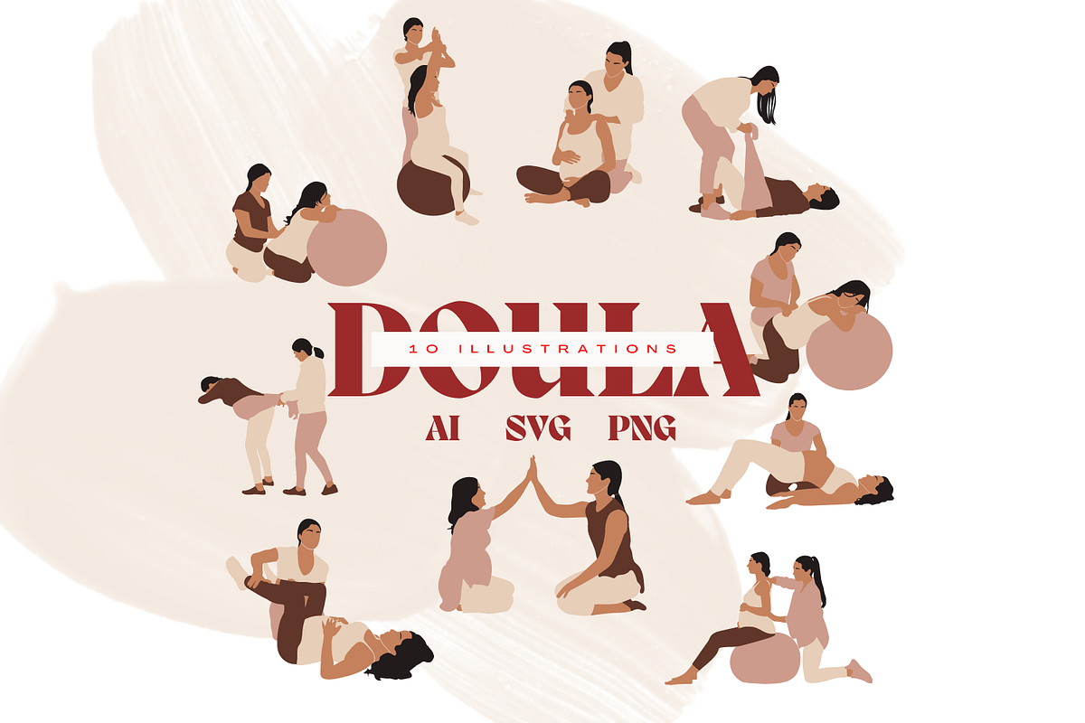 Pregnant Woman and Doula Childbirth, a Healthcare Illustration by designsbyionela (Photo 1 of 3)