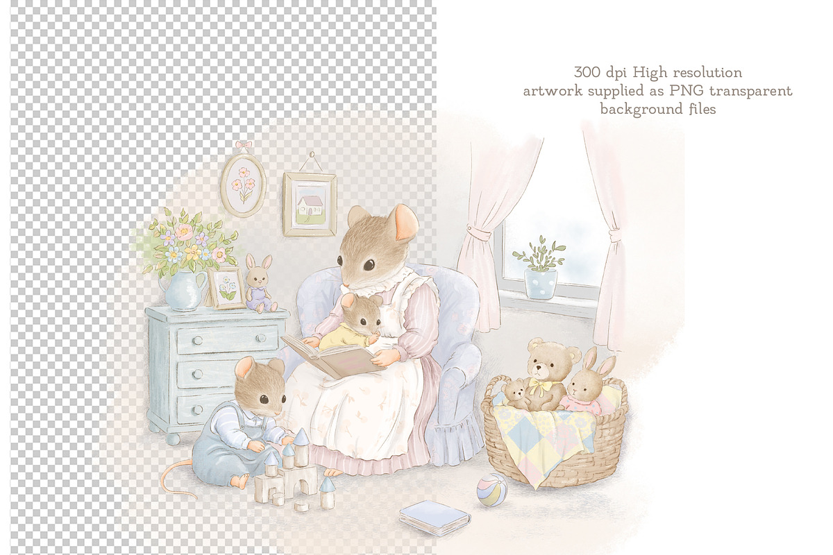 Whimsical Baby Shower Mice Set, an Animal Illustration by AlenaVlasko stock Market (Photo 2 of 9)