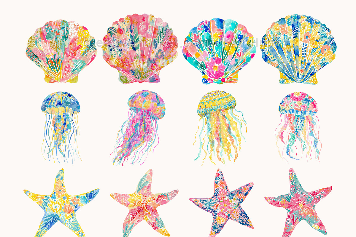 Preppy Coastal Sea Life Clipart, a Decorative Illustration by OKArtHub (Photo 4 of 8)