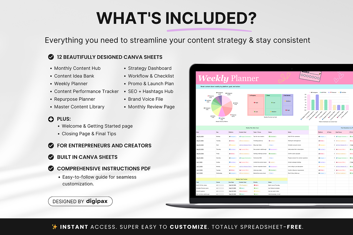 Smart Content Planner Canva Sheets, a Design Template by DigiPax (Photo 2 of 10)