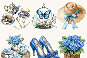 Vintage Blue Wonderland Clipart, a Person Illustration by BusyDaydesign (Thumbnail 3 of 9)