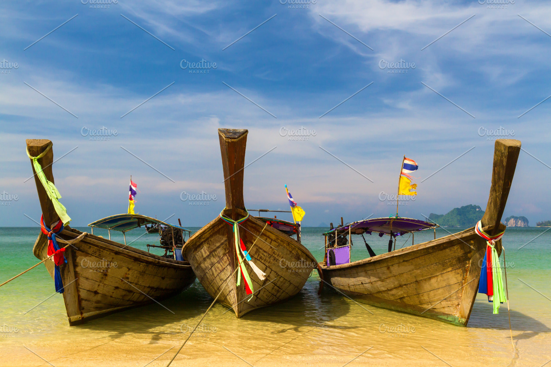 Longtail Boats on the Beach, a Transportation Photo by Vector beauty