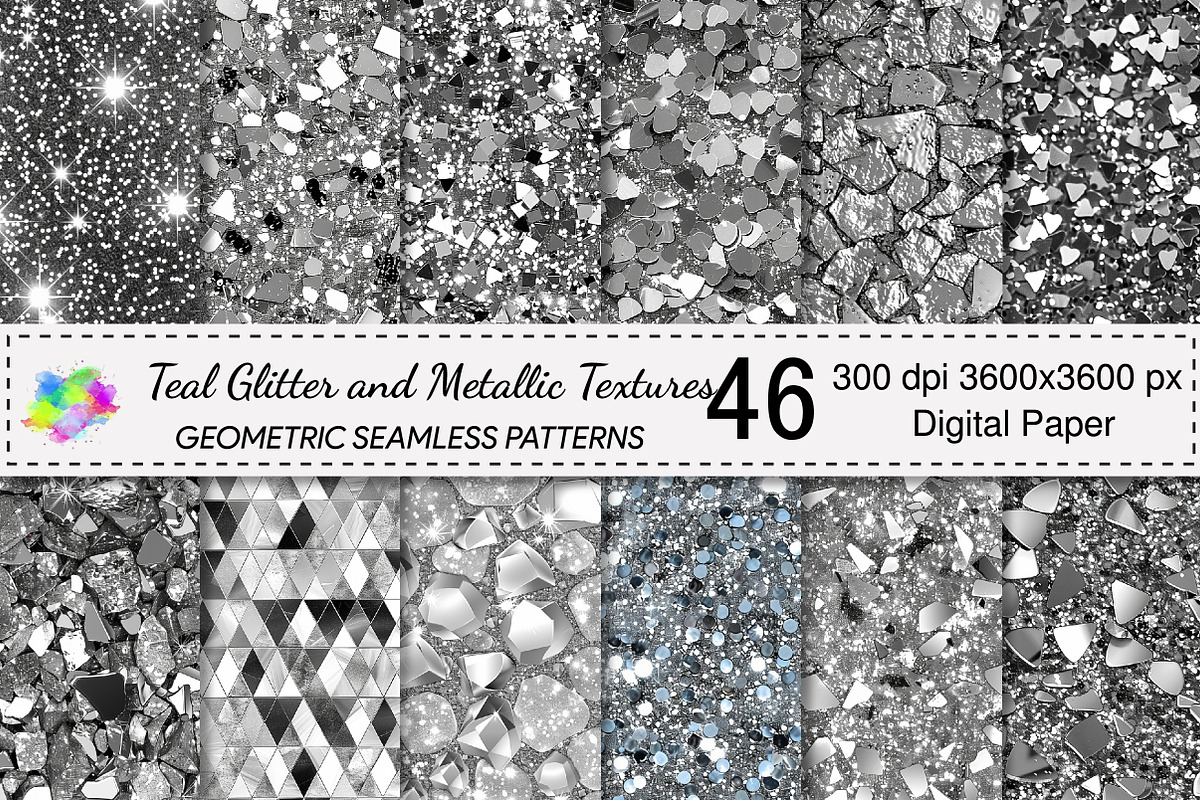 Teal Glitter and Metallic Textures, a Pattern Graphic by Canvas Craft (Photo 1 of 9)