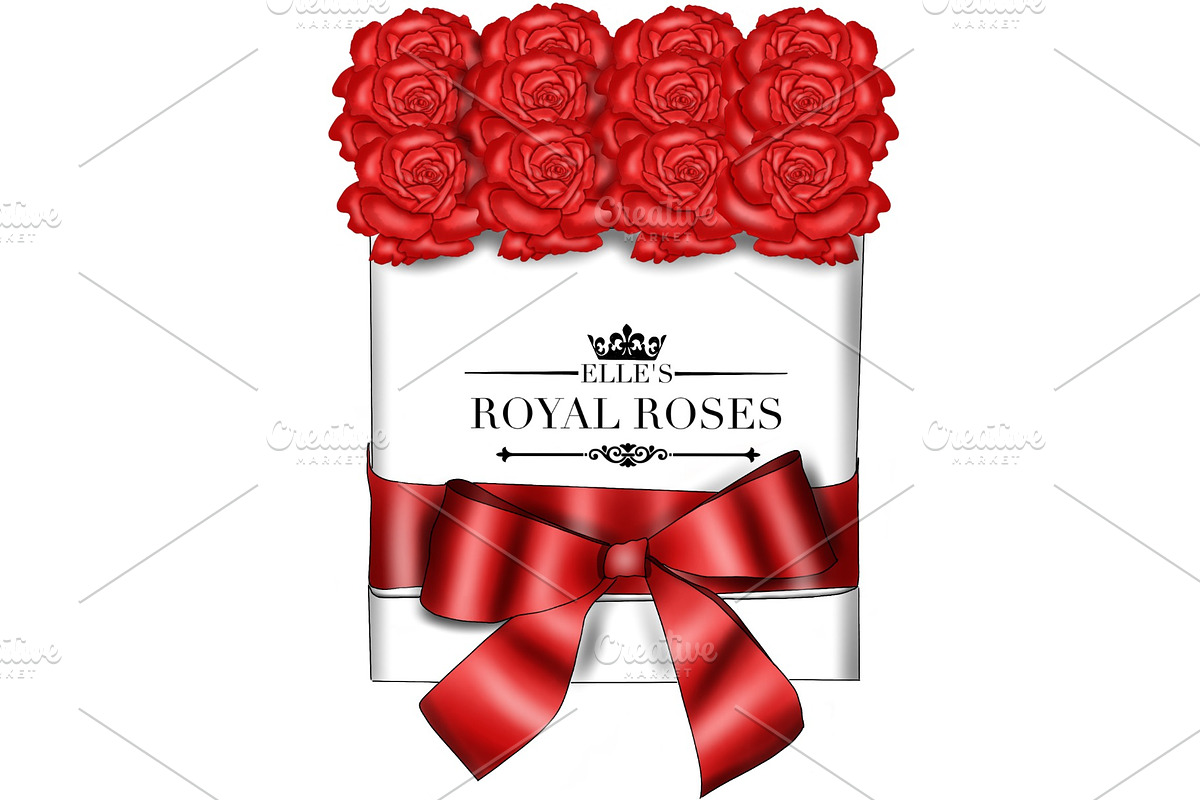Box of Red Roses Clipart, an Illustration by Elle P. Studio