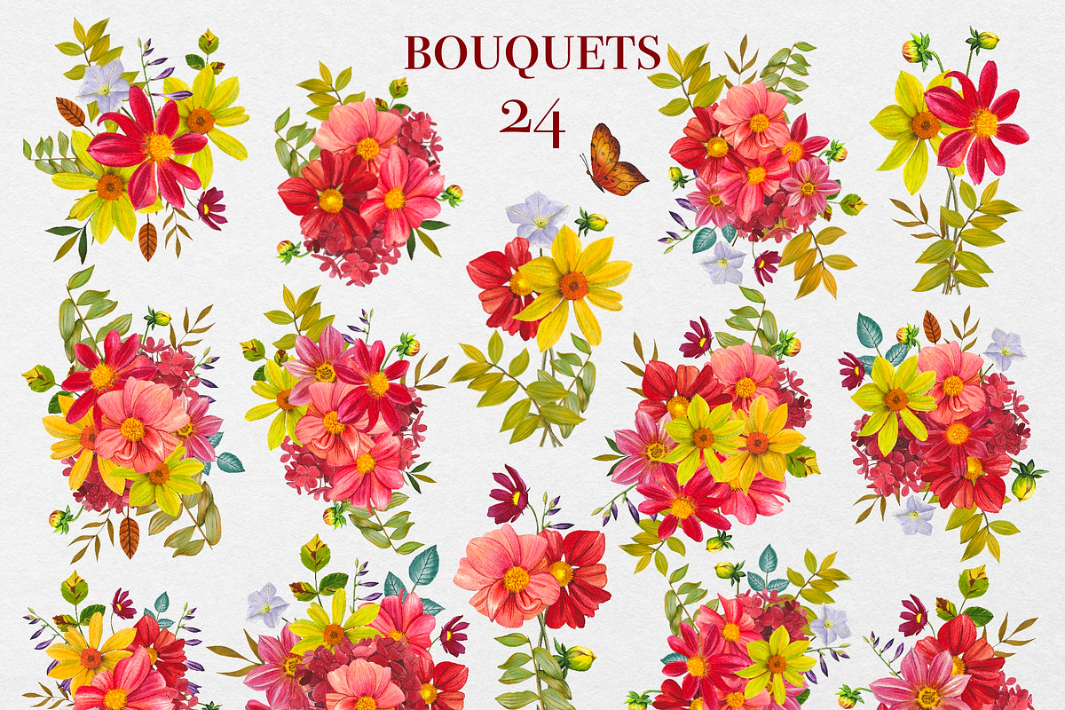 Watercolor Fall Dahlia flowers, a Seasonal Illustration by DiashaArt (Photo 3 of 13)